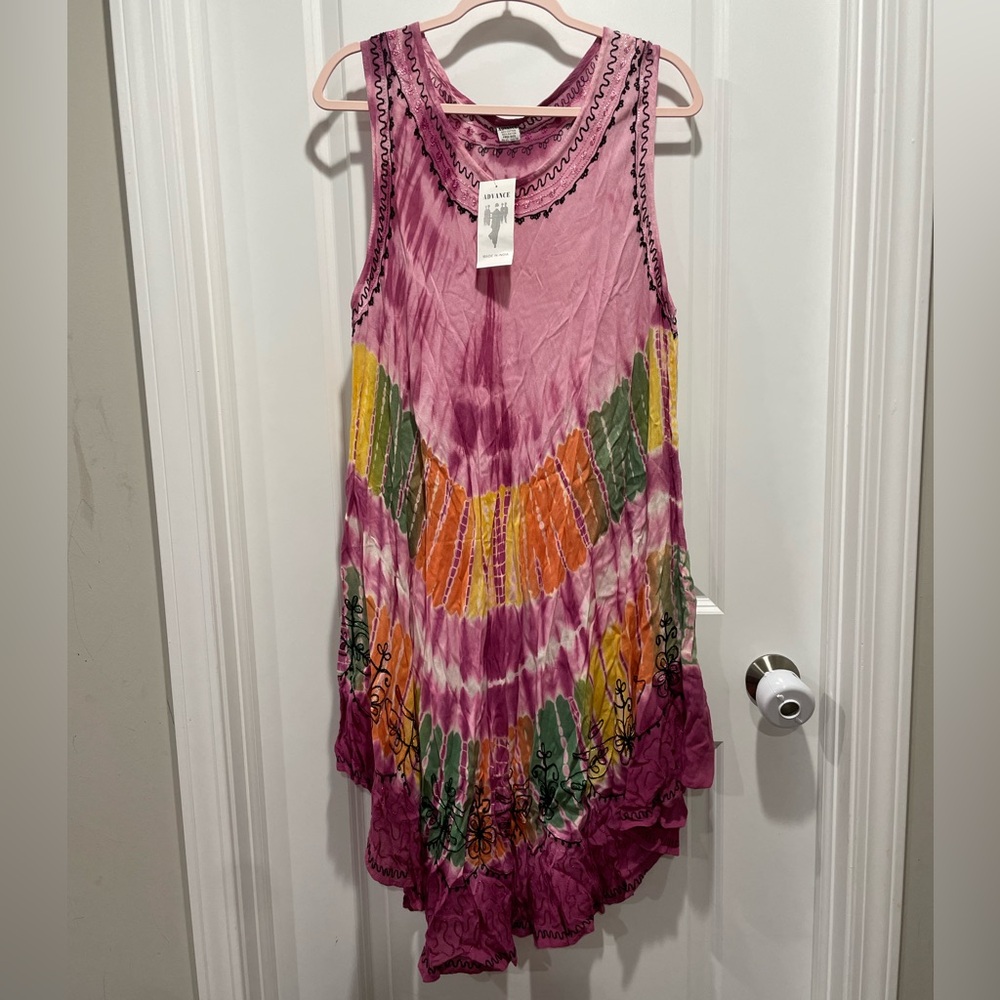 NEW ADVANCE India Bohemian Tie dye Embroidered Dress Free Size One Size - Picture 2 of 5